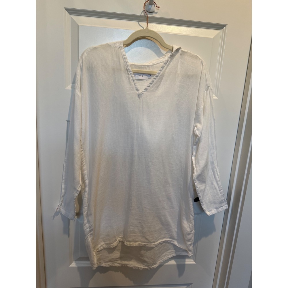 Onia Womens White Cotton Gauze Hooded Tunic Cover Up V-Neck Large S18-BD03